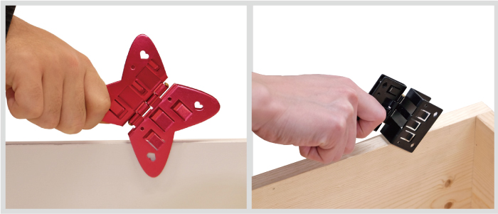 カラーボックスに扉付け 穴あけ接着剤不要 はさんで蝶番 ダンドリビス株式会社